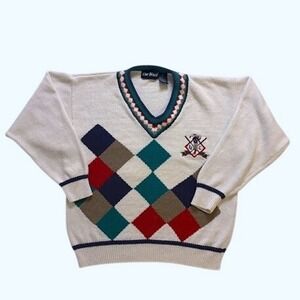 Vintage 80's 90's Par Four Mens chunky grandpacore Dad Sweater Cream Large